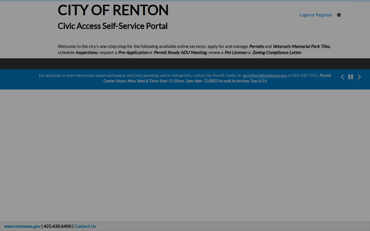 Renton permit portal used with Renton residents directory records